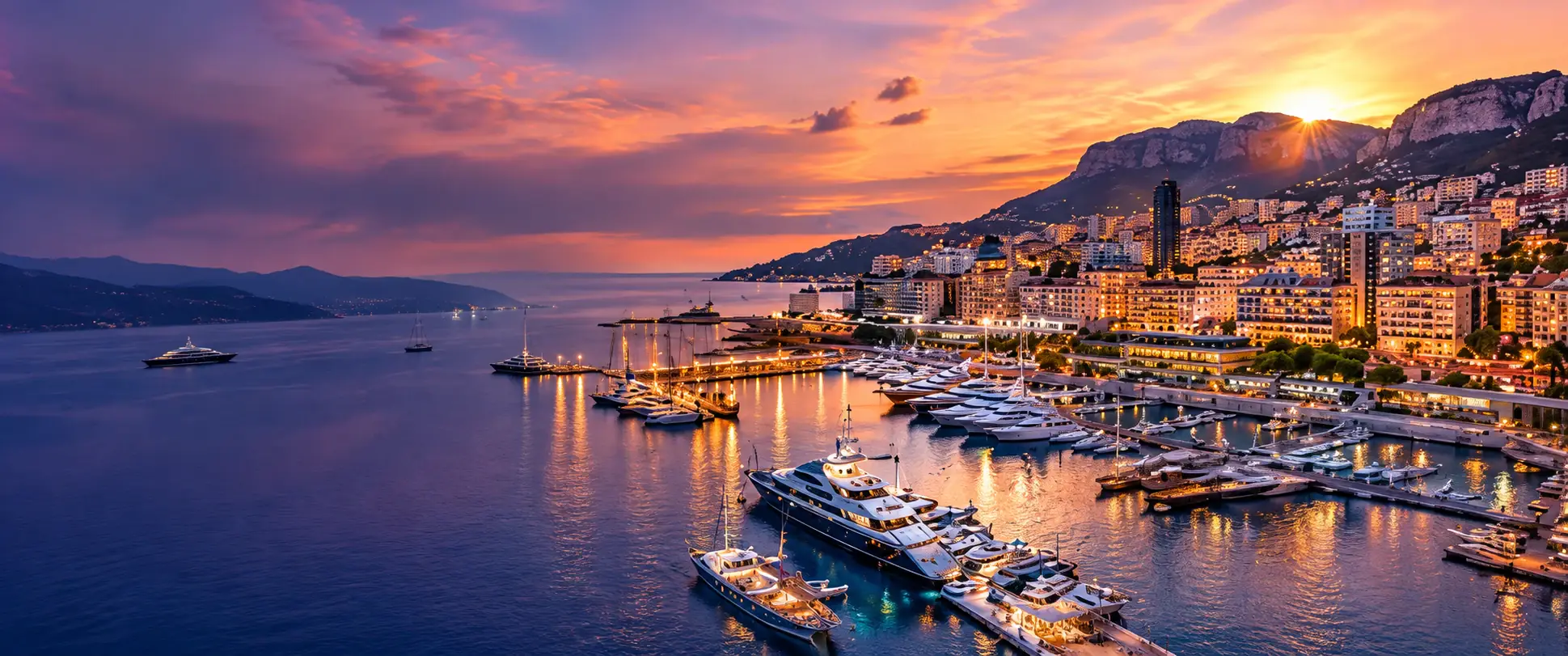 Le port de Monaco au coucher du soleil